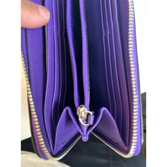 Coach Pebble Leather Deep Purple Double Accordion Zip Wallet w/ Wrist Strap - Picture 11 of 16